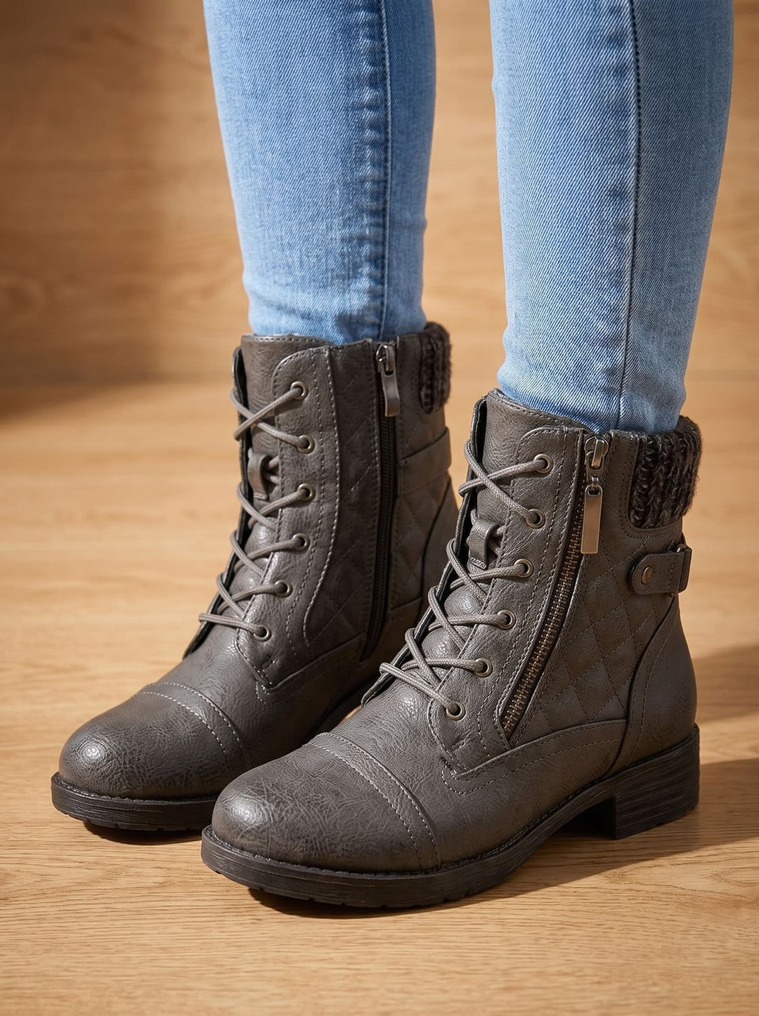 Women's Ankle Boots, Quilted Lace-Up with Block Heel (6)