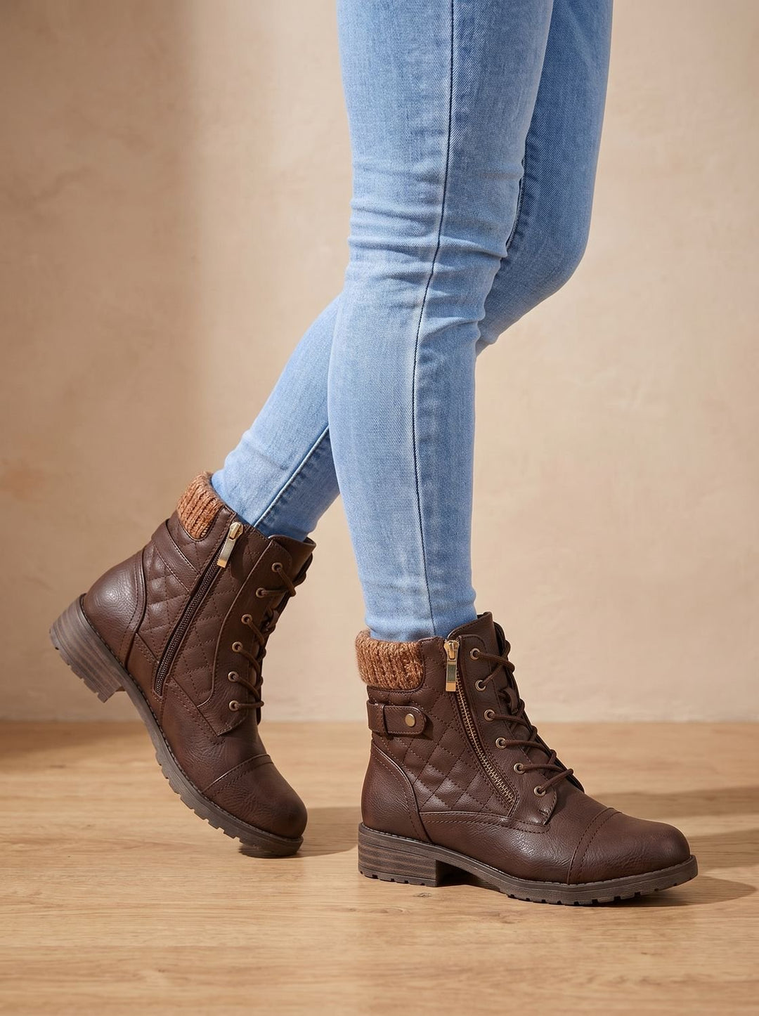 Women's Ankle Boots, Quilted Lace-Up with Block Heel (8)