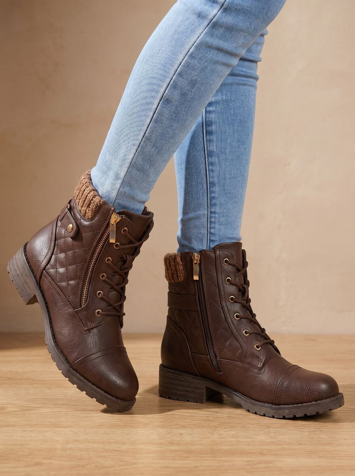 Women's Ankle Boots, Quilted Lace-Up with Block Heel (9)