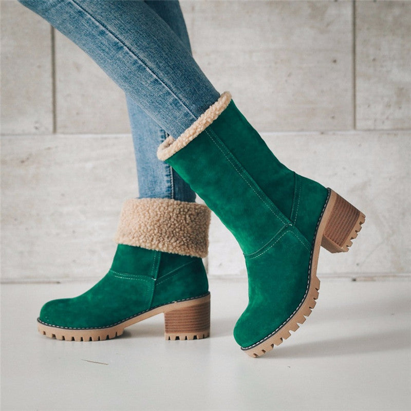 Women's Ankle Boots with Cozy Fleece in Green