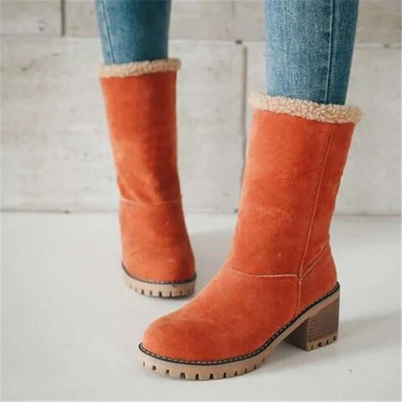 Women's Ankle Boots with Cozy Fleece in Orange