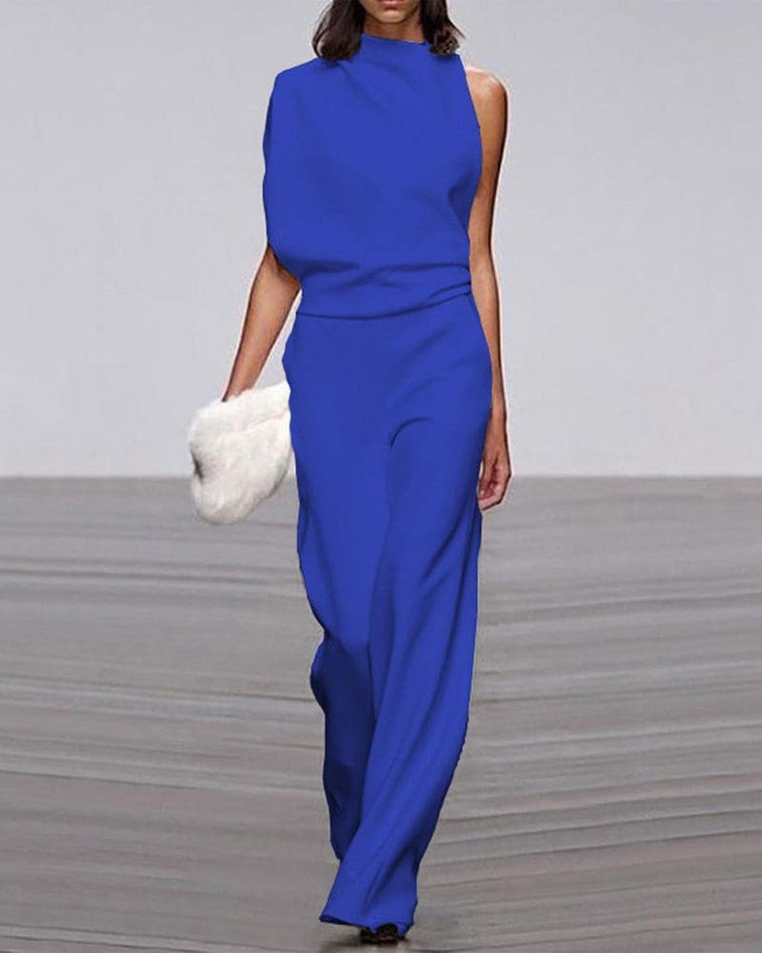 Women's Asymmetrical Jumpsuit with Wide Legs in Blue
