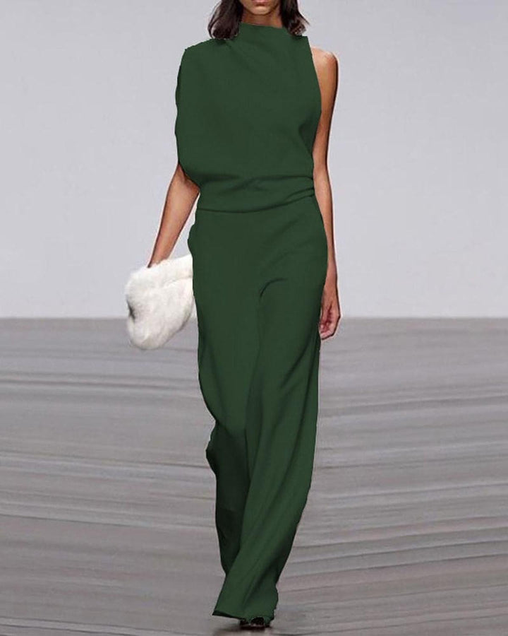 Women's Asymmetrical Jumpsuit with Wide Legs in Green