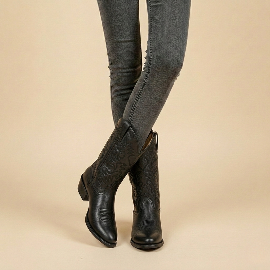 Women's Authentic Knee High Cowboy Boots in Black 1