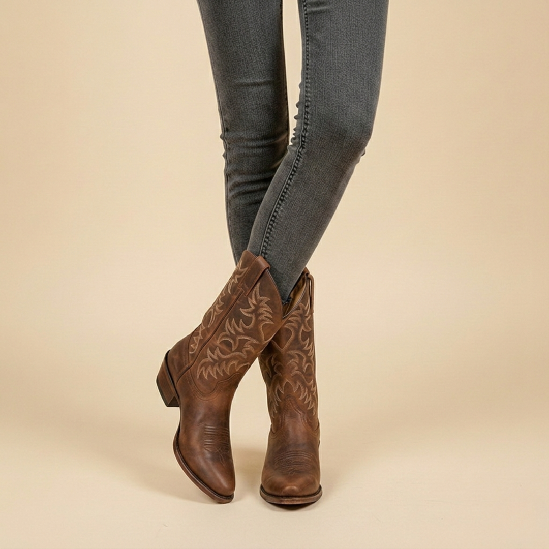 Women's Authentic Knee High Cowboy Boots in Brown