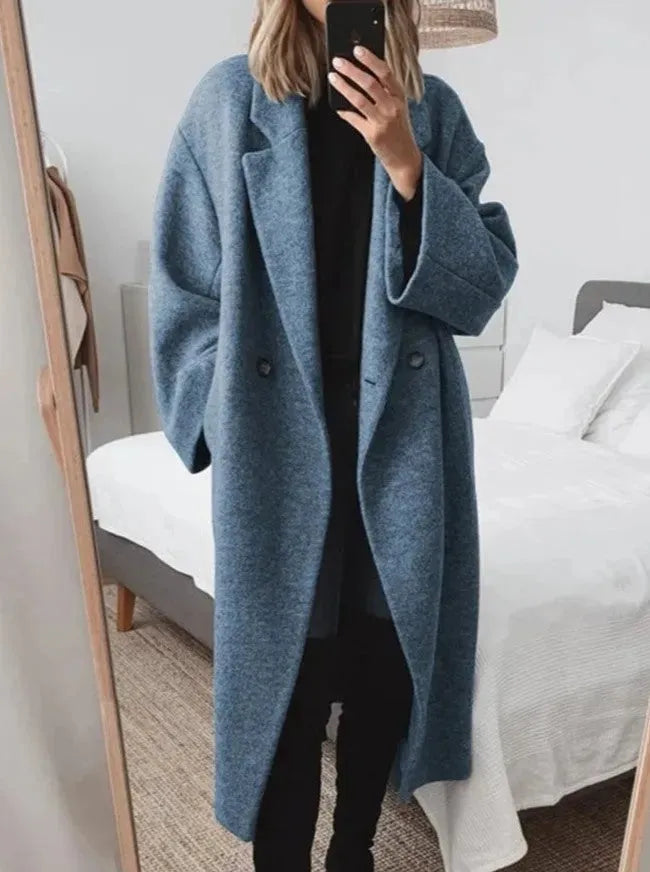 Women's Autumn Coat Contemporary Relaxed Fit in Navy blue