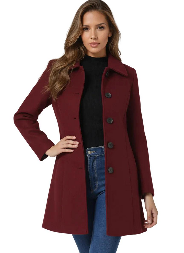 Women's Autumn Coat with Button Front in Burgund