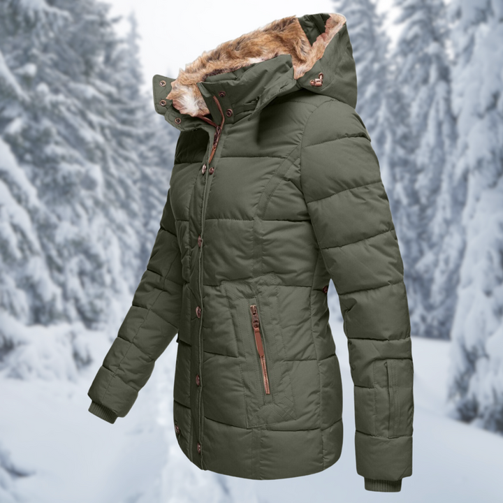 Women's Autumn Coat with Fur-Lined Hood