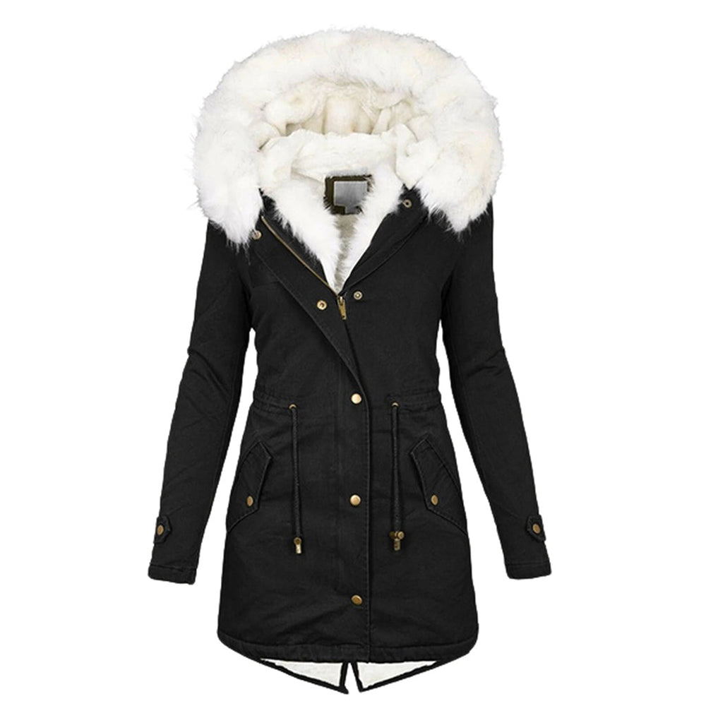 Women's Autumn Coat with Hood and Fleece in Black