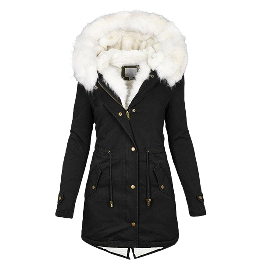 Women's Autumn Coat with Hood and Fleece in Black