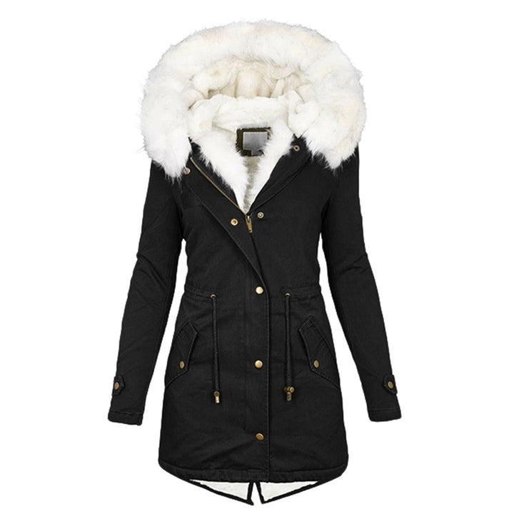Women's Autumn Coat with Hood and Fleece in Black