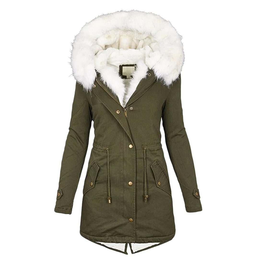 Women's Autumn Coat with Hood and Fleece in Green