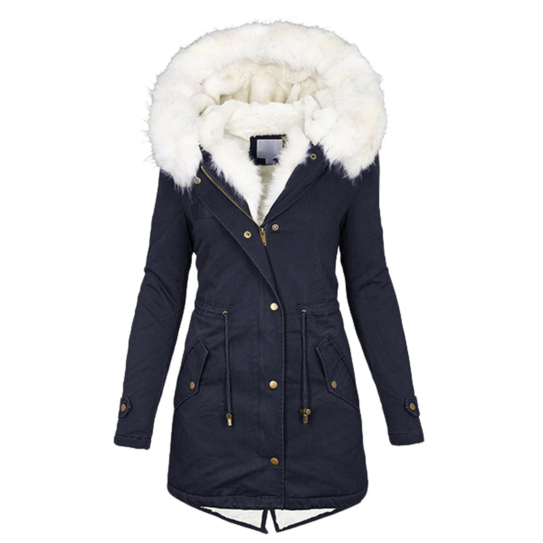 Women's Autumn Coat with Hood and Fleece in Navy