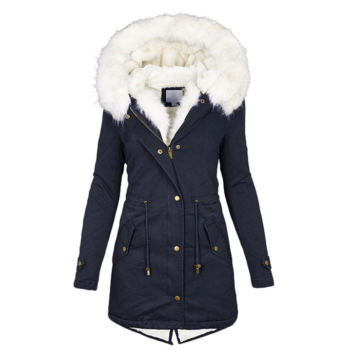 Women's Autumn Coat with Hood and Fleece in Navy