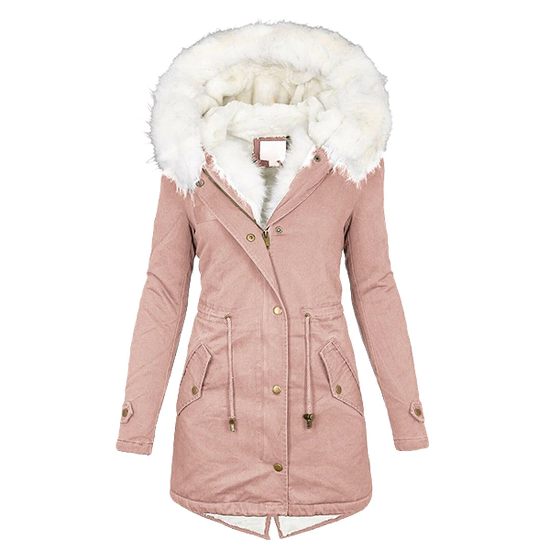 Women's Autumn Coat with Hood and Fleece in Pink