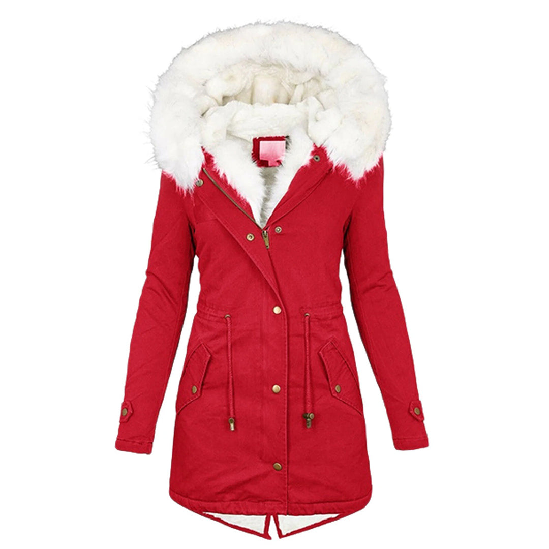 Women's Autumn Coat with Hood and Fleece in Red