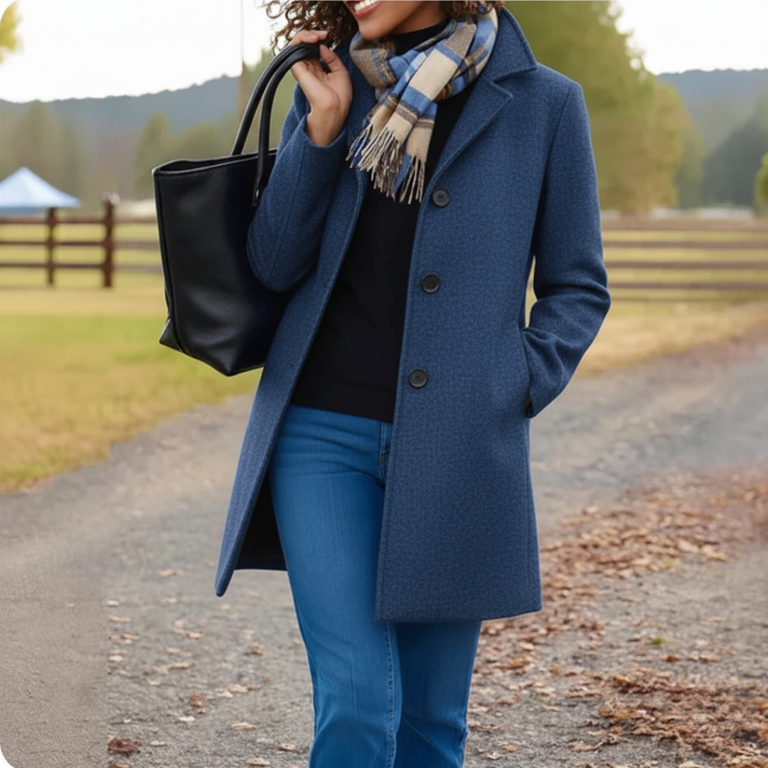 Women's Autumn Coat with Midi Button Front in Blue