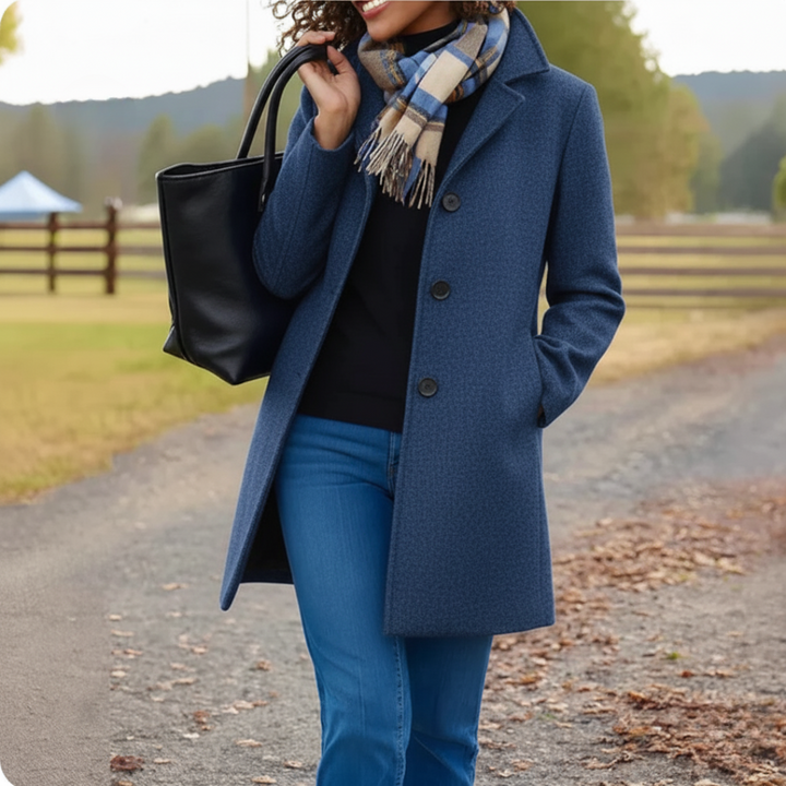 Women's Autumn Coat with Midi Button Front in Blue