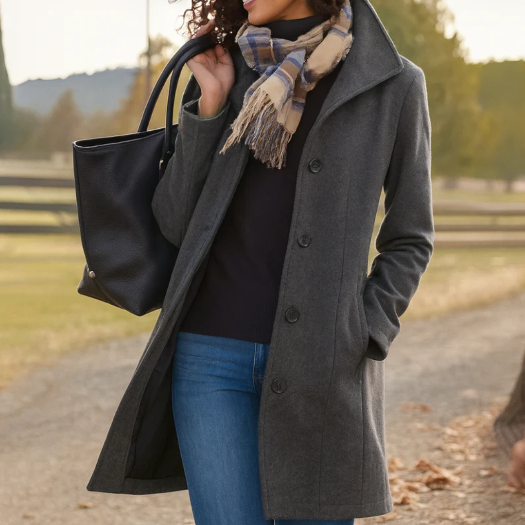 Women's Autumn Coat with Midi Button Front in Grey