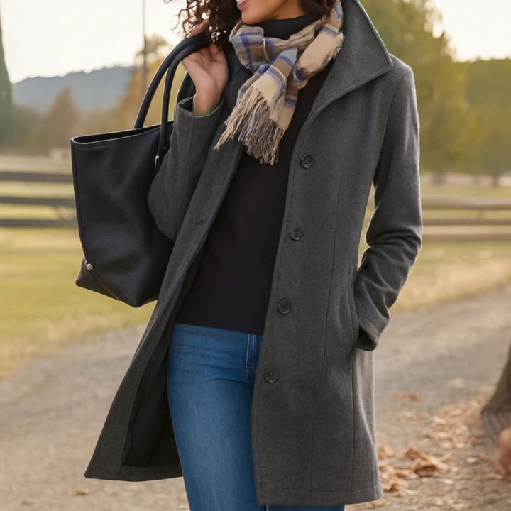 Women's Autumn Coat with Midi Button Front in Grey