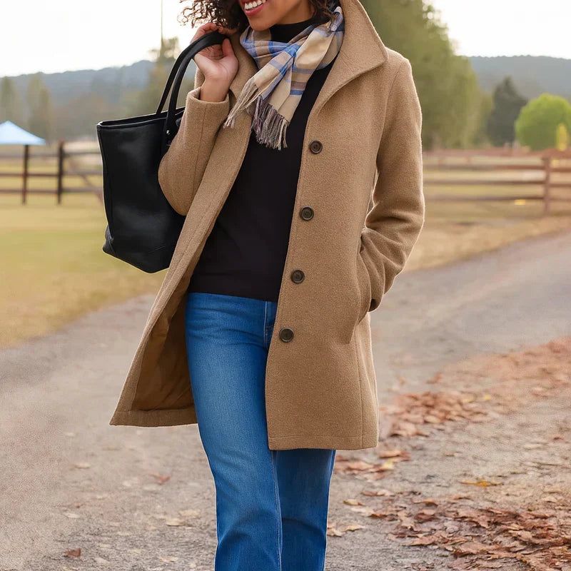 Women's Autumn Coat with Midi Button Front in Khaki