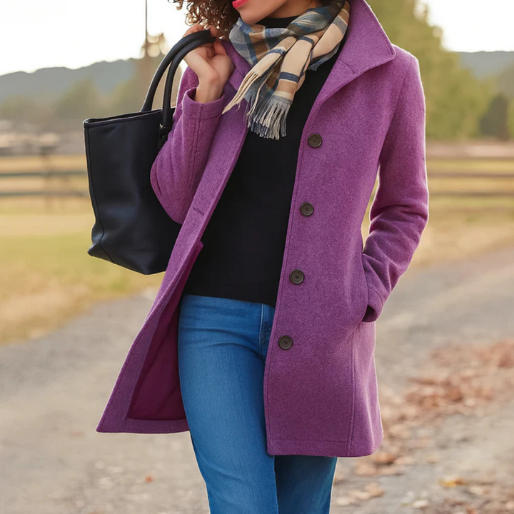 Women's Autumn Coat with Midi Button Front in Purple