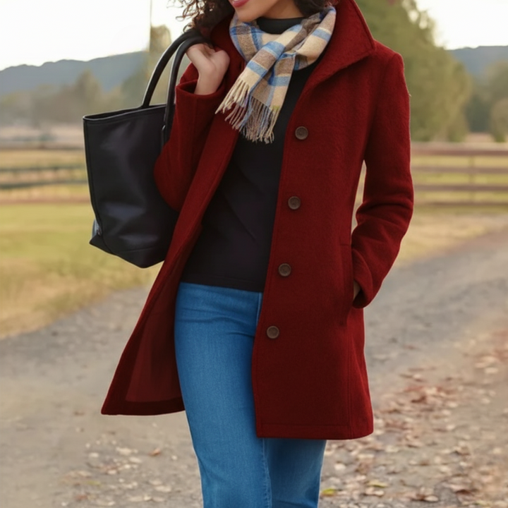 Women's Autumn Coat with Midi Button Front in Red