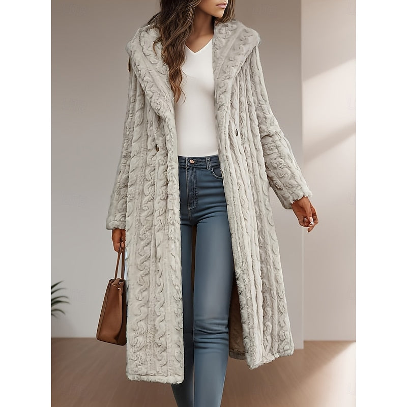 Women's Autumn Coat with Warm Hood in Apricot