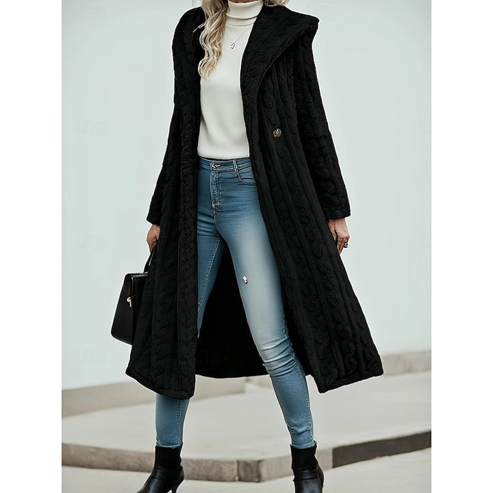 Women's Autumn Coat with Warm Hood in Black
