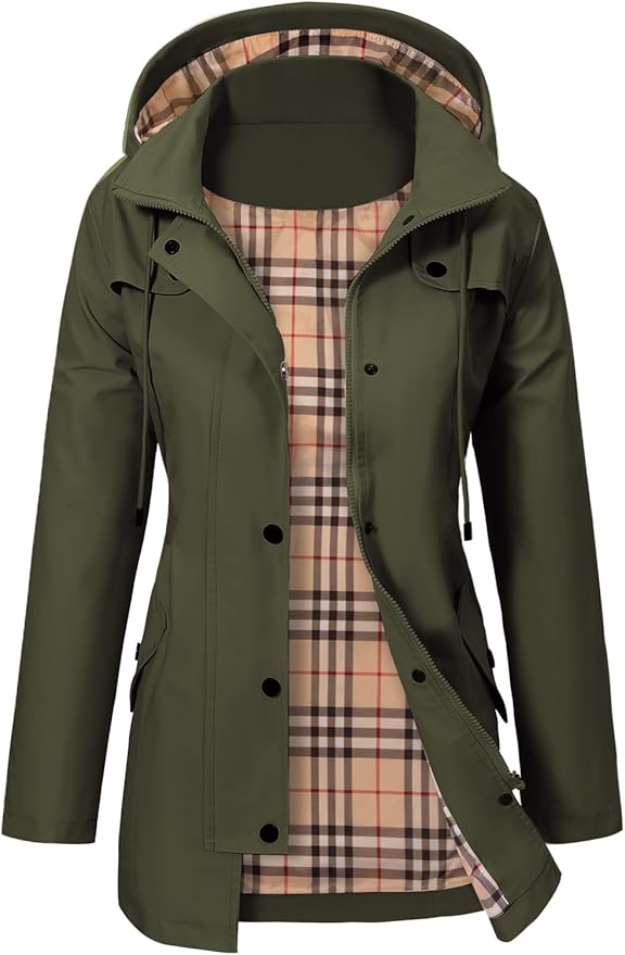 Women's Autumn Coat with Windproof Lining in Green