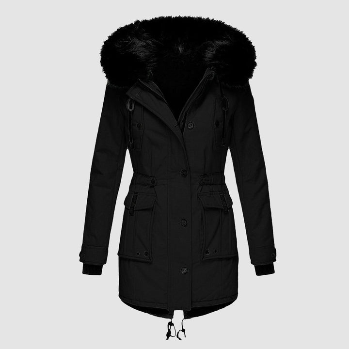 Women's Autumn Cotton Parka with Hood in Black