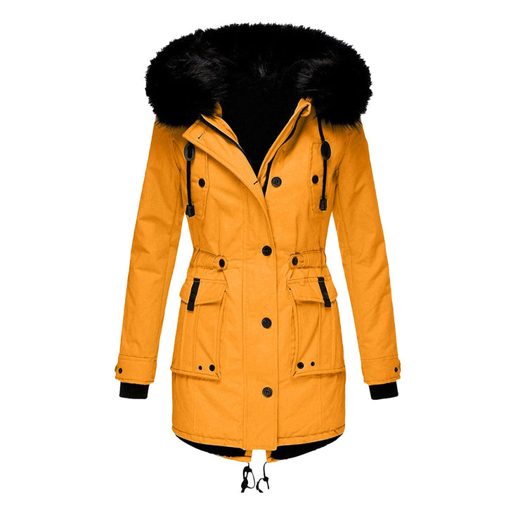 Women's Autumn Cotton Parka with Hood in Gold-coloured