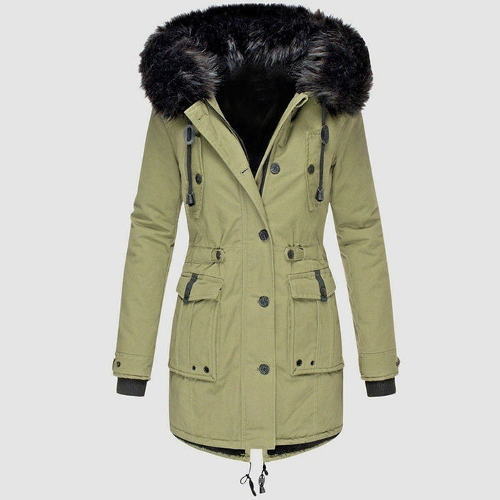 Women's Autumn Cotton Parka with Hood in Green
