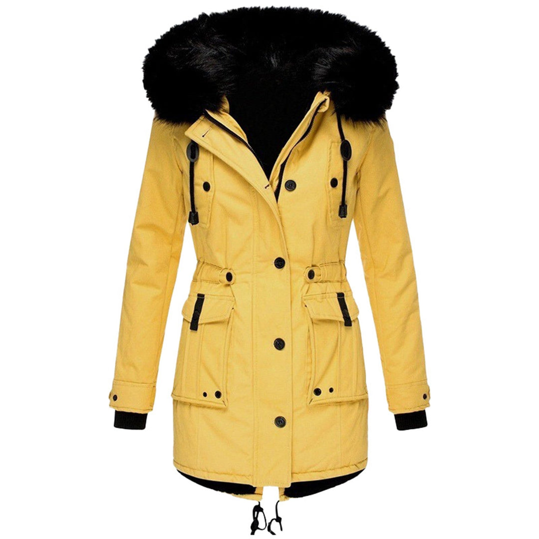 Women's Autumn Cotton Parka with Hood in Yellow
