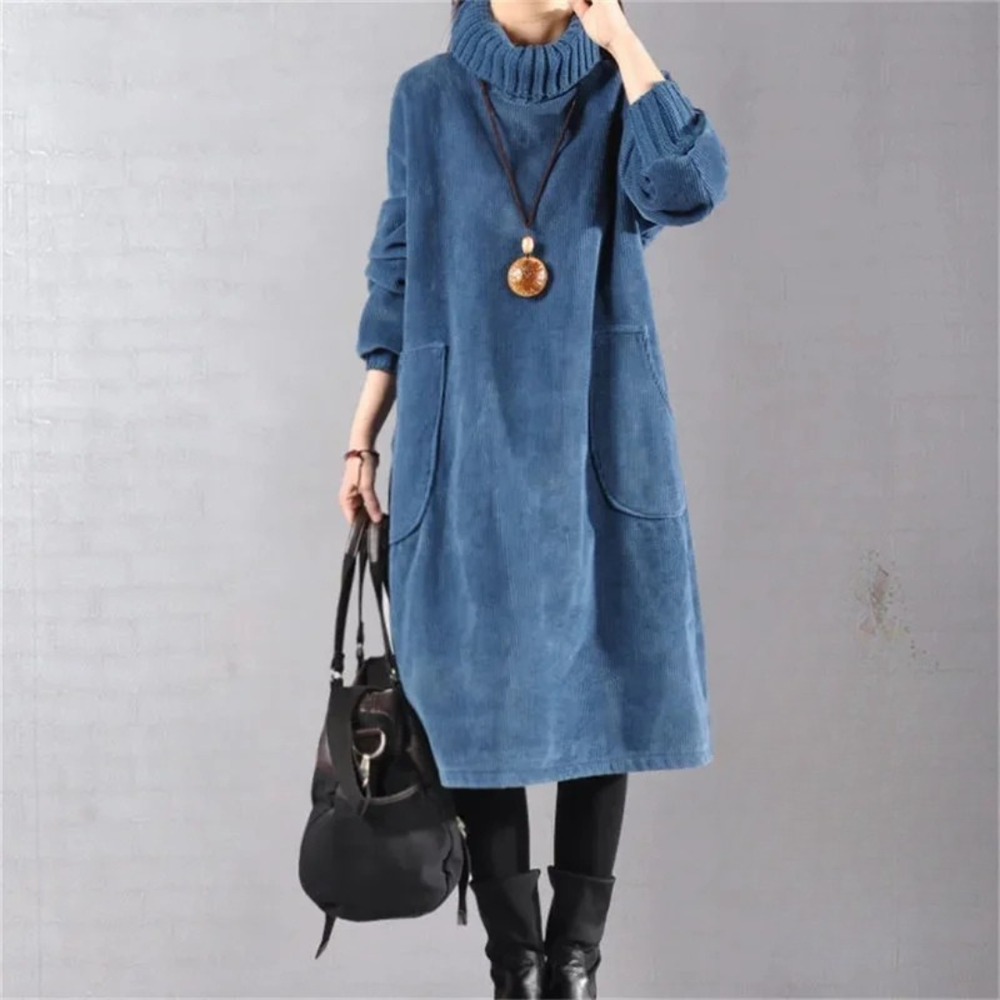 Women's Autumn Roll-Neck Midi Jumper Dress (2)