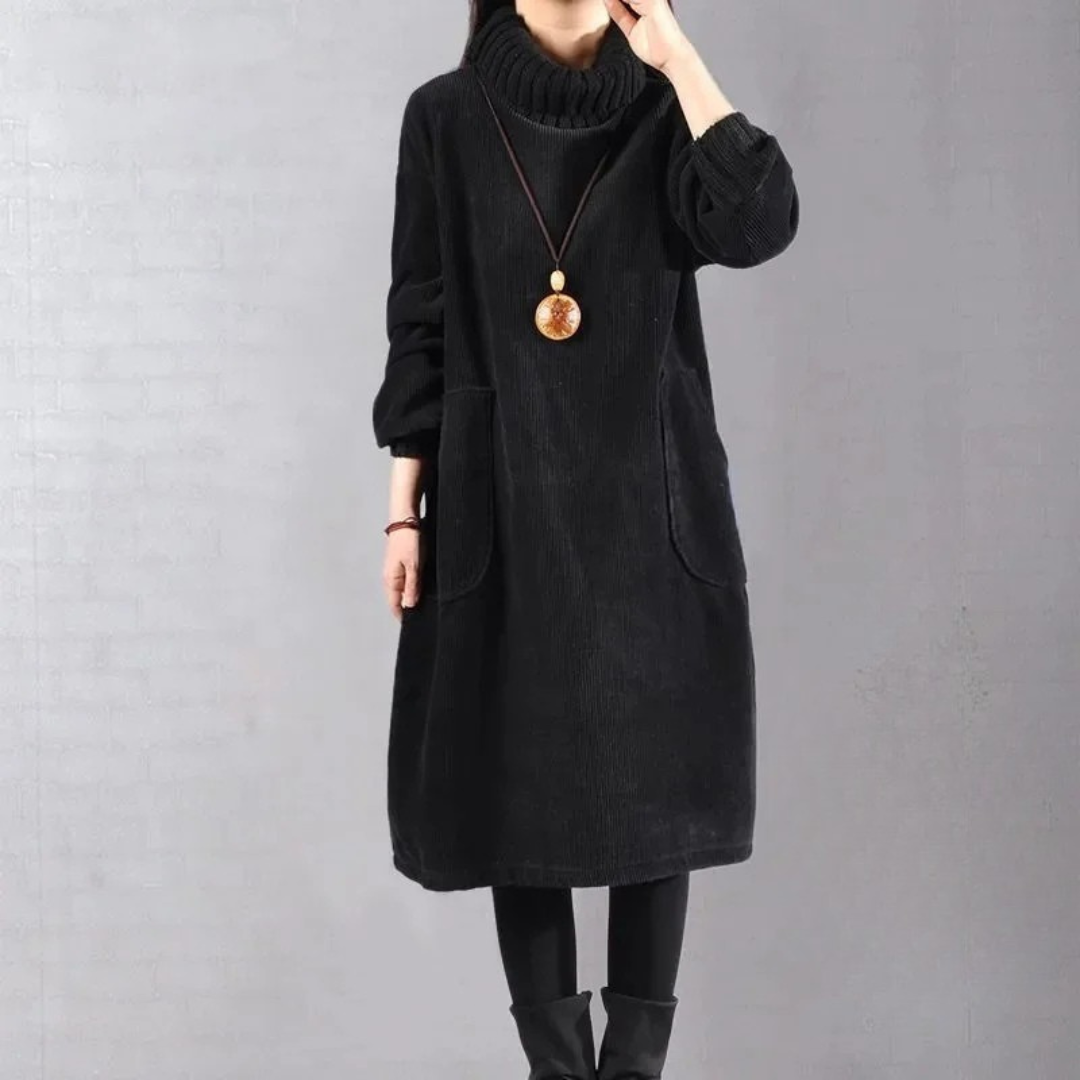 Women's Autumn Roll-Neck Midi Jumper Dress (3)