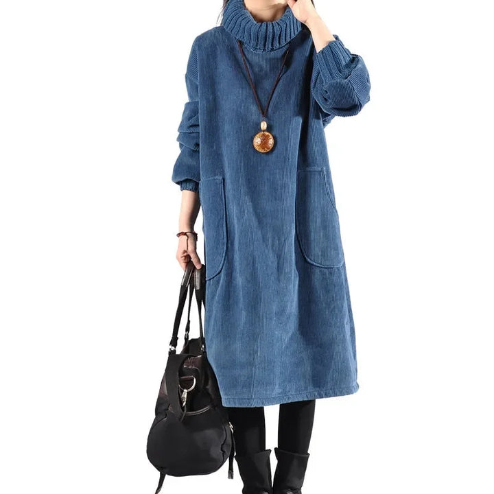 Women's Autumn Roll-Neck Midi Jumper Dress (4)