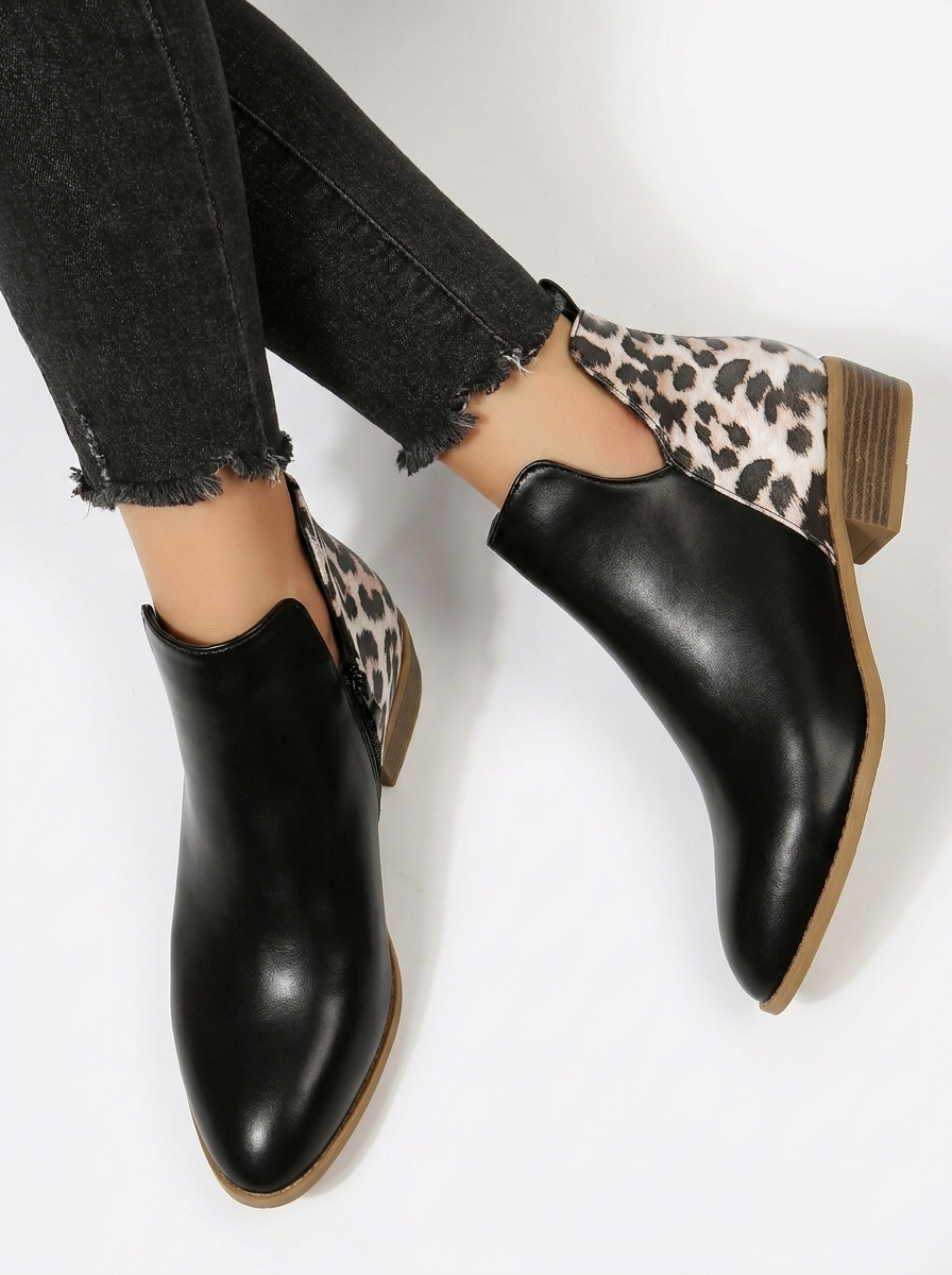 Women's Black Animal Print Ankle Boots (14)