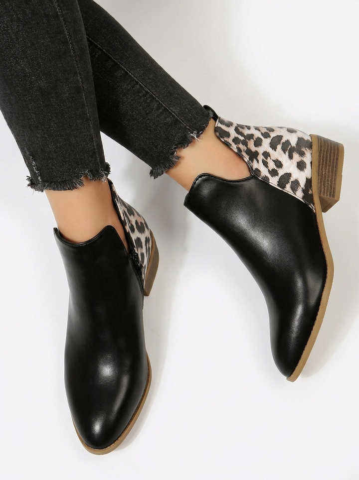 Women's Black Animal Print Ankle Boots (14)