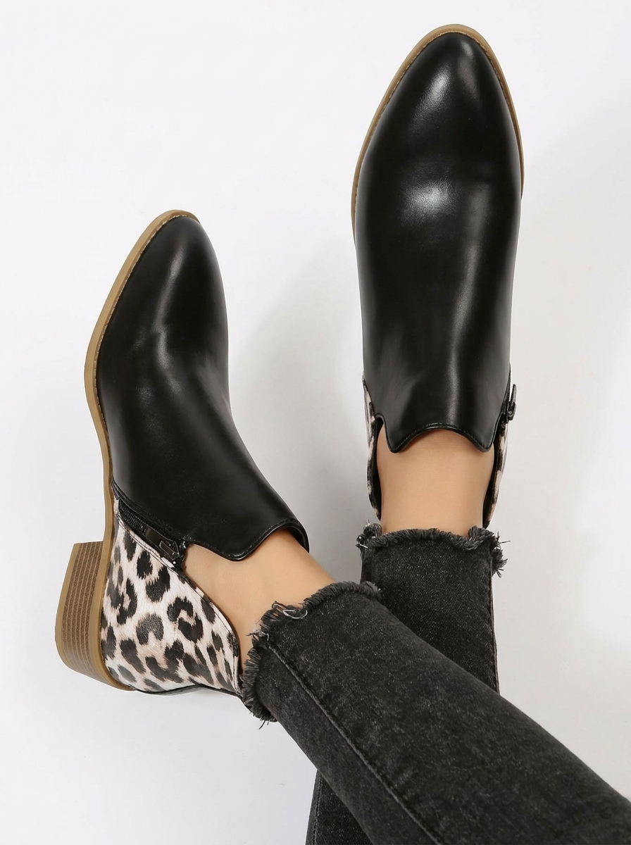 Women's Black Animal Print Ankle Boots (15)