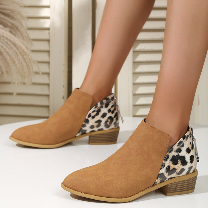 Women's Black Animal Print Ankle Boots in Brown