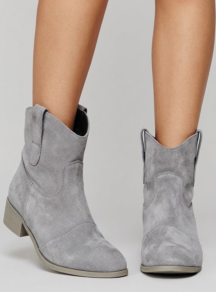 Women's Black Ankle Boots in Ranch Style in Grey
