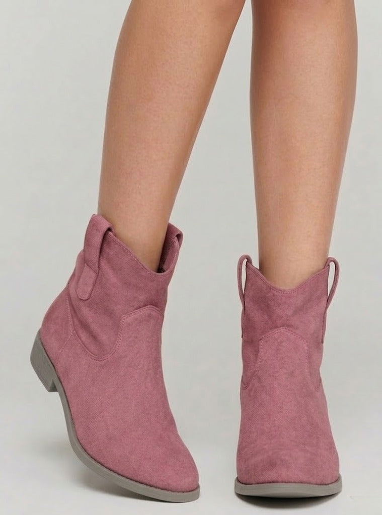 Women's Black Ankle Boots in Ranch Style in Purple Pink