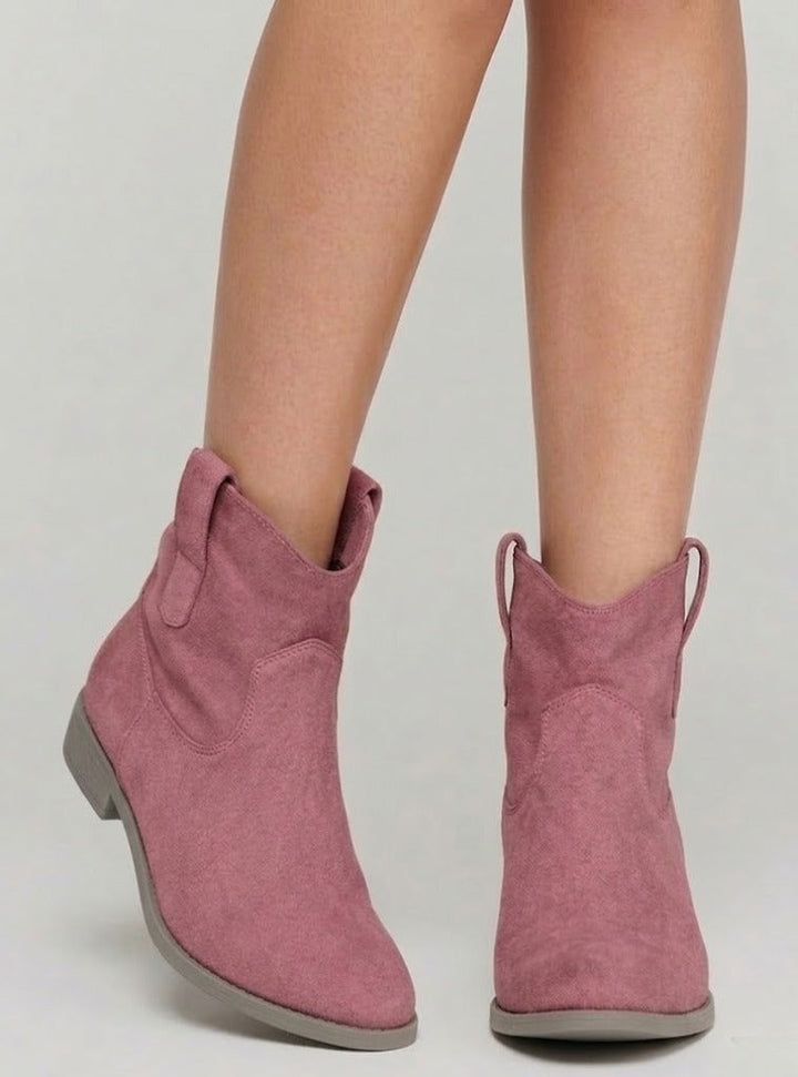 Women's Black Ankle Boots in Ranch Style in Purple Pink