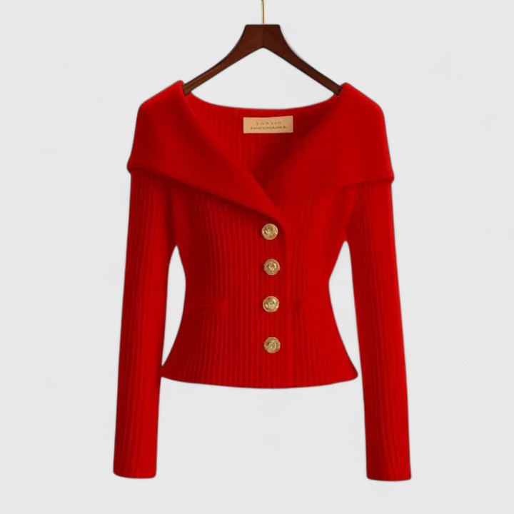 Women's Black Cardigan in Elegant Knit in Red