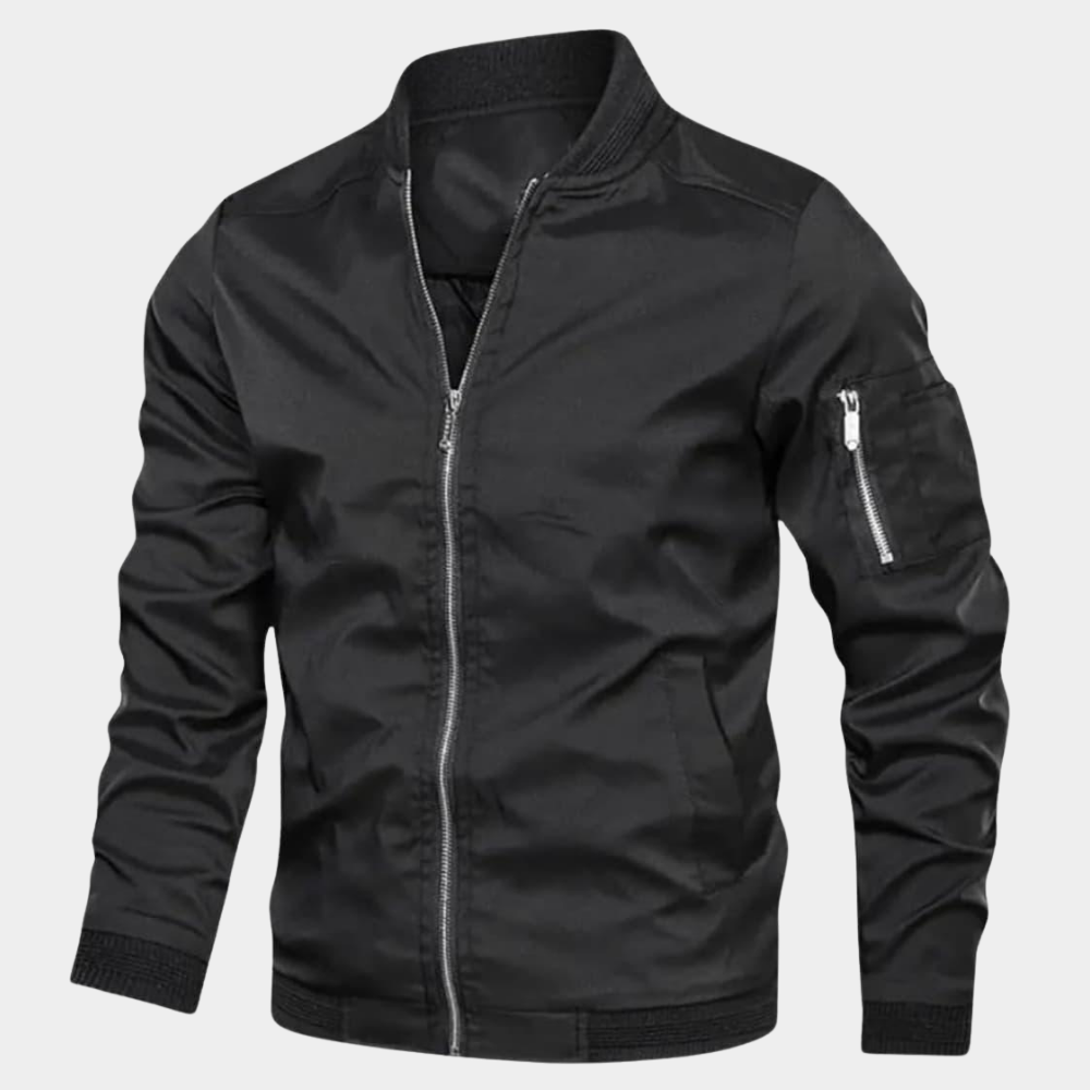 Women's Black Casual Bomber Coat for Autumn in Black