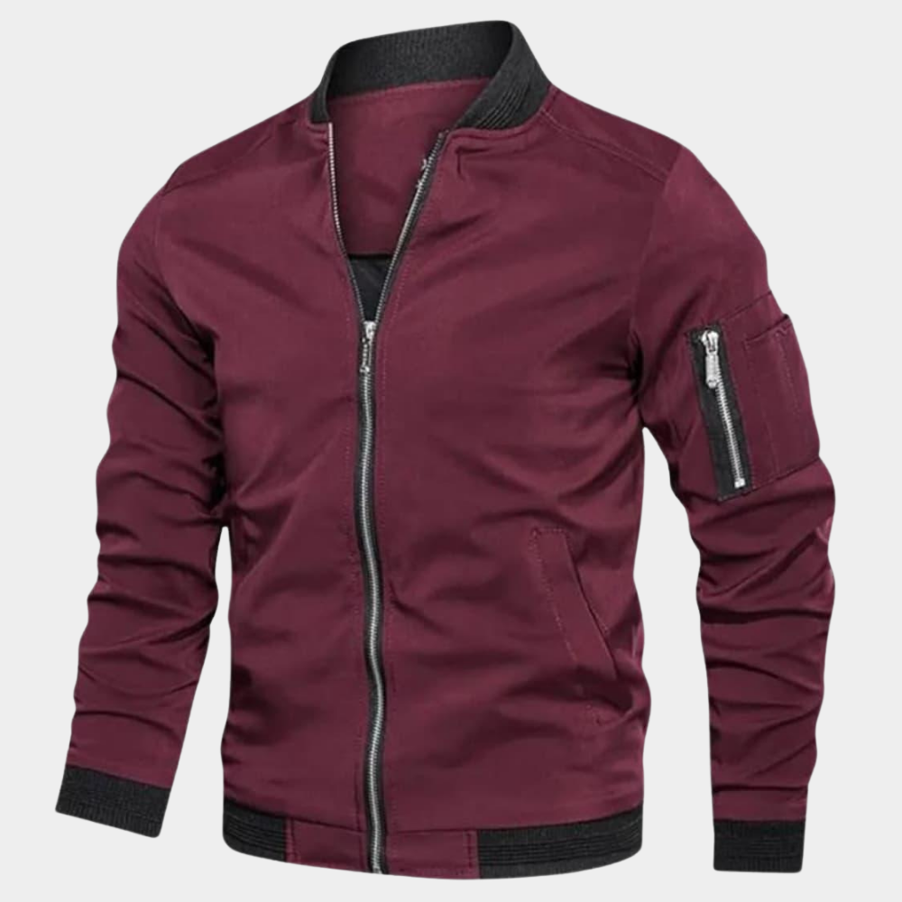 Women's Black Casual Bomber Coat for Autumn in Red