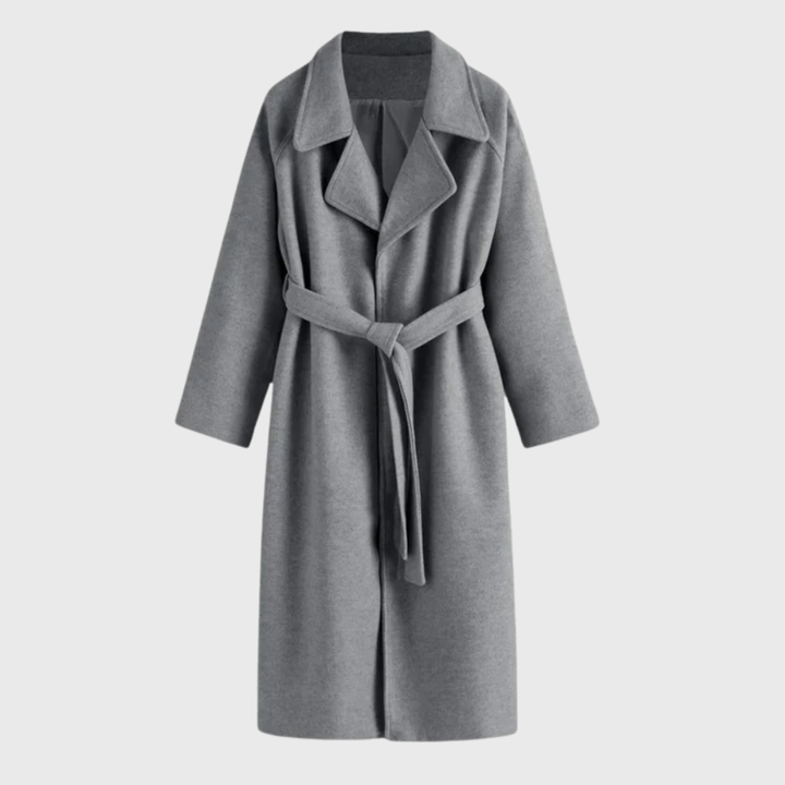Women's Black Coat with Tie Belt for Autumn in Grey
