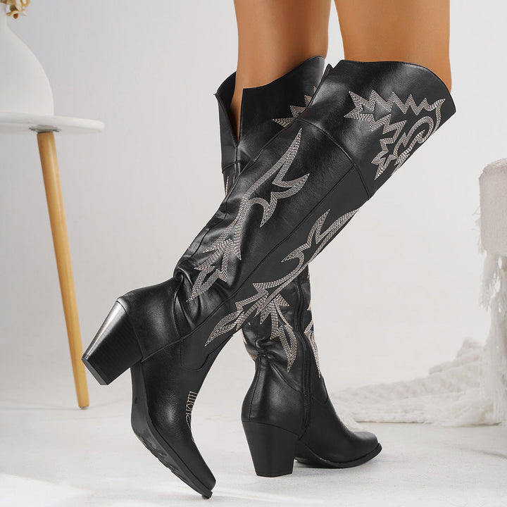 Women's Black Cowboy-Style Knee High Boots (2)