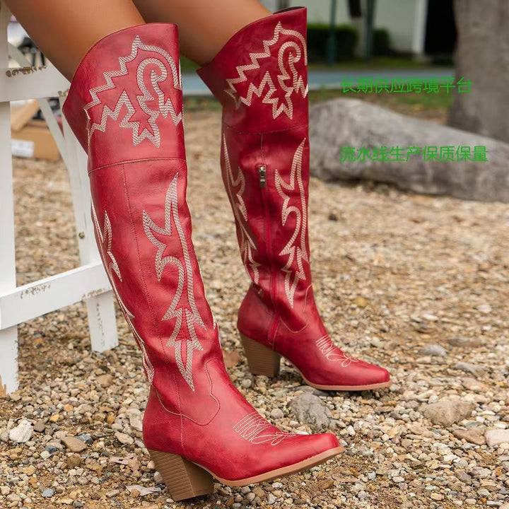 Women's Black Cowboy-Style Knee High Boots (3)